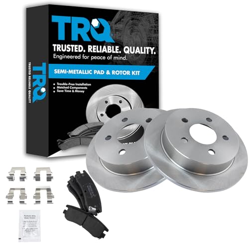 Image of TRQ Rear Semi Metallic Brake Pad and Rotor Set | For 00-05 Chevrolet Impala 00-05 Chevrolet Monte Carlo 04-05 Buick Century 99-05 Pontiac Grand Am with Rear Disc Brakes