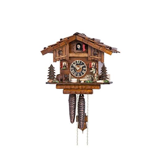 Cuckoo Clock Black Forest House with Forest Scene and Moving Hunter HO 151