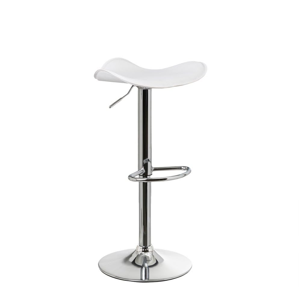 LOLAhome Taburete de Cocina Giratorio en 360°, Silla de Bar Regulable en Altura de 73 a 83 cm, Material Polipiel, Estructura Metal y Reposapiés, Blanco