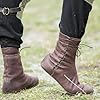 Medieval Knight Boots Renaissance Cosplay Footwear for Women & Men - Mid Calf Vintage Pirate Viking Gothic Western Flat Boots - Comfortable Costume Shoes for Halloween Party Brown #1