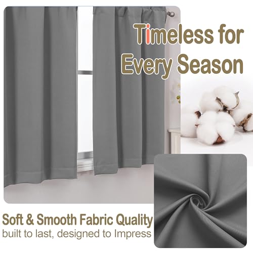 Image of Grey Blackout Curtains for Small Window Treatment, Light Blocking Short Kitchen Window Curtains Over Sink, Dual Rod Pocket Half Window Tiers for Bathroom Basement, 2x40Wx36L Inches