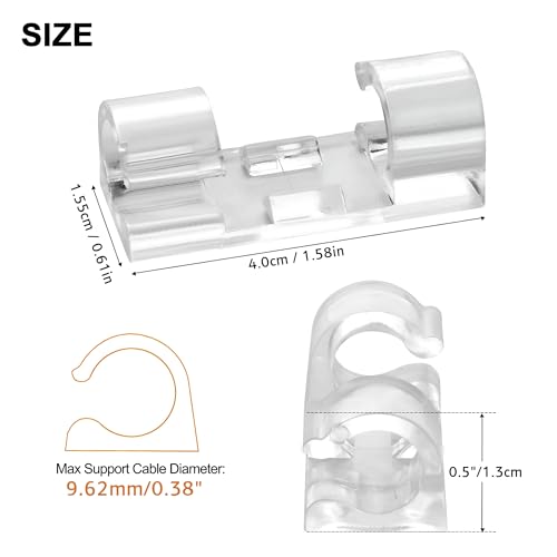 40 piezas JacobsParts Sujetadores Adhesivos Transparentes para Cables, Clips Organizadores para Oficina, Bajo Escritorio, Auto, PC, TV, Luces de Navidad (Diámetro 0.38") miniatura 2
