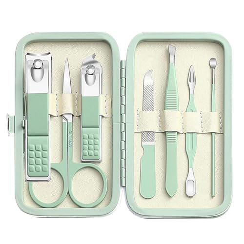 Gleva 7 Pieces Nail Grooming Kit, Stainless Steel Manicure Kit, Nail cutter set, Non Slip Handle, Manicure Pedicure Kit, Nails Tool Personal Care Nail Clipper Kit with Case for Women and Men