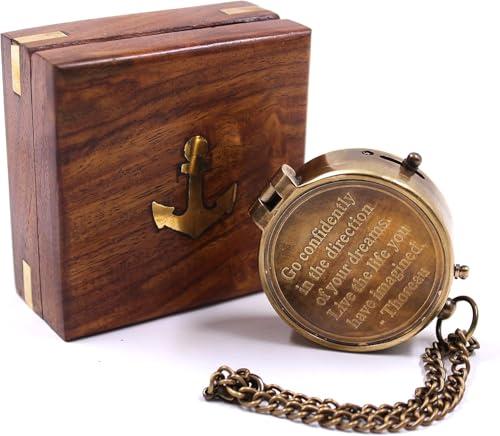 Brújula de latón vintage con caja de madera de palisandro