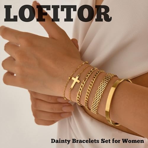Gold Bracelets for Women Dainty Non Tarnish Link Chain Bracelets Set for Women Trendy Adjustable Chunky Thin Bracelets Stack Layered With Cuff Beaded Cuban Rope CZ Heart Cross Jewelry Gifts2