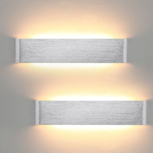 Lightsjoy 2er LED Wandlampe Innen 18W 40CM Wandleuchten Silber Up and Down Moderne Wandbeleuchtung Wandlicht Belechtung Flurlampe Flur für Schlafzimmer Korridor Wohnzimmer Treppe usw Warmweiss ﻿