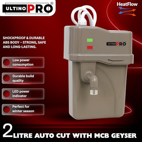 Image of 2 Litre Instant Water Geyser | Portable Electric Water Heater with Auto Cut-Off | Fast Heating ABS Body | Energy-Efficient | Bathroom, Kitchen, Office & Restaurants (White With MCB)