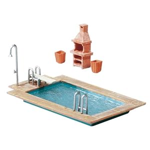 FALLER Zwembad en tuinhuis modelbouwset met 57 afzonderlijke delen 80 x 44 x 26 mm I modelspoorbaan accessoires H0 I modelspoorbaan H0 tuinhuis