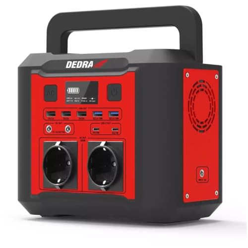 DEDRA Station de charge DEZS0300 300/500 W - Station d'alimentation portable - Générateur solaire - Station d'alimentation pour extérieur, camping et réserve d'électricité - Lumière LED - Écran LCD