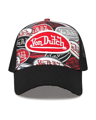 Image of Von Dutch Monogram Trucker Cap - Retro Snapback Cap for Men and Women - Adjustable Snap Fit Panel, Mesh Rear, Curved Bill
