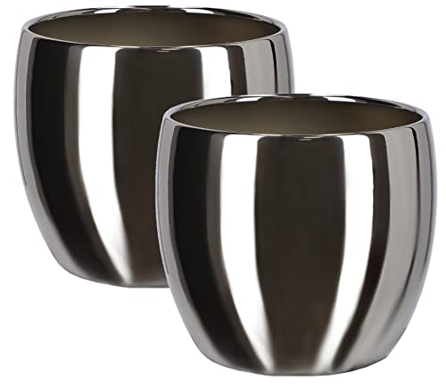 KOTARBAU® 2er Set Keramik-Blumentopf Übertopf ⌀ 13 cm für Blumen Pflanzen Silber