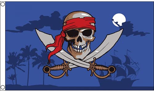 AZ FLAG - Bandeira de pirata com noite azul - 150 x 90 cm - bandeira dos piratas 100% poliéster com ilhoses de metal integrados - 110 g - cores vivas e resistentes à descoloração