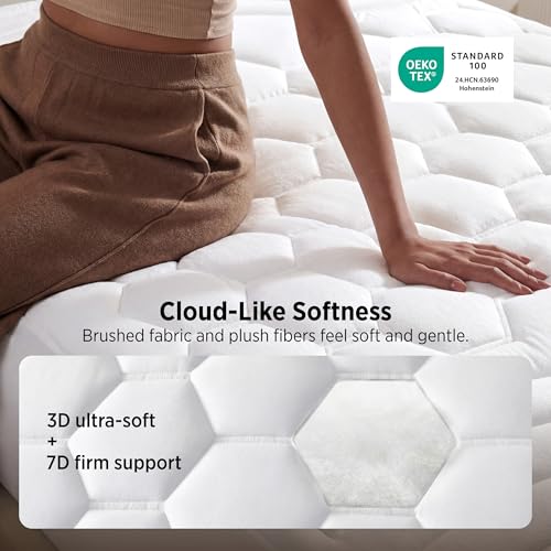 Image of Bedsure Full Size Mattress Pad - Quilted Fitted Mattress Topper Protector with 8-21 Inches Deep Pocket, Noiseless Breathable Bed Cover Padded, Machine Washable, White, 54x75 Inches (Pack of 2)