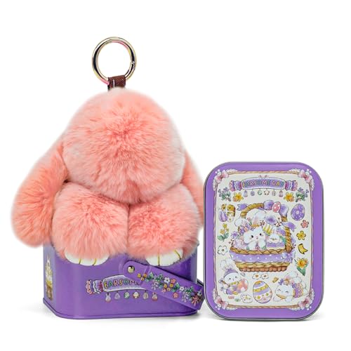Bunny Keychain with Tin– 5.8' Soft Plush Handmade Charm, 16 Colors – Fun Graduation Gift & Stylish Summer Bag Accessory