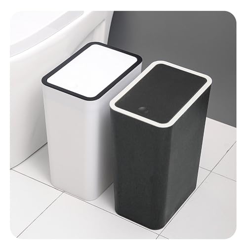 Image of Household Garbage Cans Sealed Large Capacity Odorless with Press Top Plastic Trash Bin for Home Kitchen Living Room Bathroom (White)
