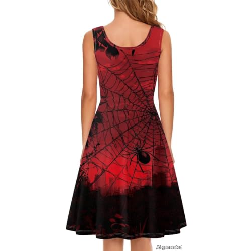 Image of Women Stylish Tank Dresses Sleeveless Round Neck Midi Casual Dress with Pocket for Summer