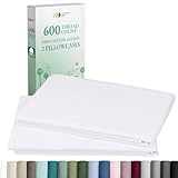 CALIFORNIA DESIGN DEN Luxuriously Soft Hotel Quality 600 Thread Count, 100% Cotton Set of 2 Cases, Crisp & Cool White Standard Pillow Cases Fits Standard & Queen Pillows (Bright White)
