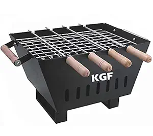 KGF Charcoal Grill Portable Outdoor Essential Grilling BBQ Compact Size with 4 Elegant Look Skewers, 1 Glove Color (Classy Black)