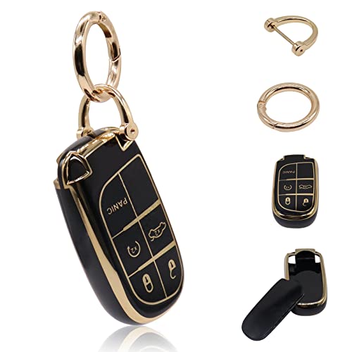 Elegananccy for Jeep Key Fob Cover Soft Full Protection Key Case Shell Compatible with 2016 2017 2018 Jeep (Black)