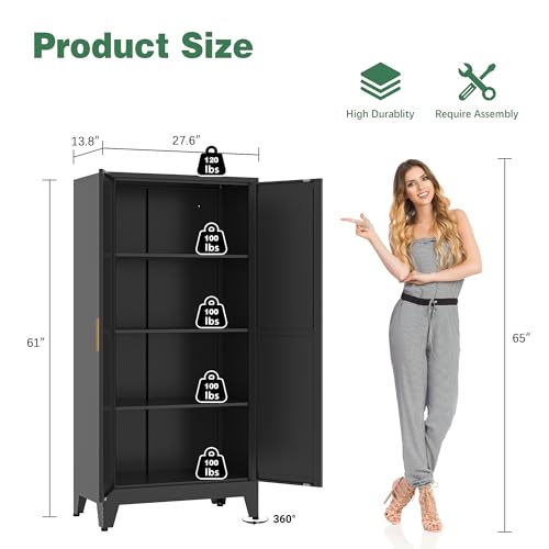 Image of Bevivog 61 inch Kitchen Pantry Cabinet, Farmhouse Metal Storage Cabinet with 2 Doors and 3 Adjustable Shelves, Metal Pantry Closet Cabinets for Kitchen Bathroom, Home Office, Living Room