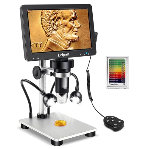 Leipan 7' LCD Mikroskop Digital 1200X mit Bildschirm, 12MP USB Microscope für 1080P Video, inkl., 12 Objektträger, Beleuchtung & Fernbedienung, Kompatibel mit Windows/Mac OS