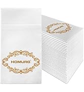 HOMURG Cloth & Linen Feel Paper Napkins 50 Guest Towels, Luxury White Gold Pattern Silverware Poc...