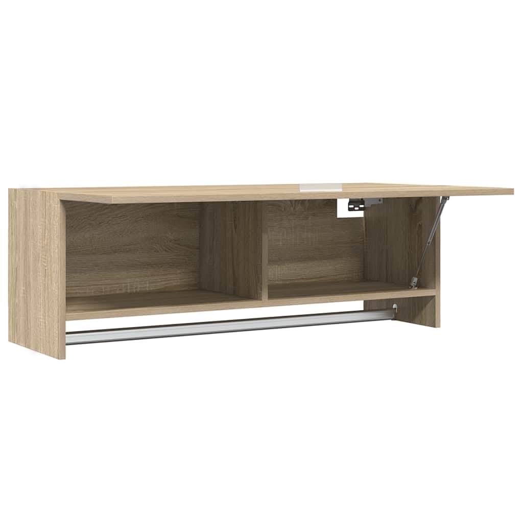 Hothingwell Kompaktowa szafka 100 x 32 x 35 cm Sonoma drewno inżynieryjne dąb, organizer na ubrania z 2 przegródkami z drążkiem na wieszaki, uniwersalna szafka do przechowywania w łazience,