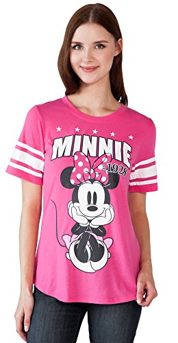 Disney Adult Junior Fashion Football Tee Minnie Mouse 28 Pink (X-Large)