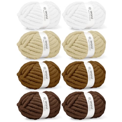 Image of Inhand Chunky Chenille Yarn for Hand Knitting, Thick Bulky Blanket Yarn for Crocheting, Soft Fluffy Yarn for Crochet Gifts & Crafts for Women /Beginners, 8 Pack (29.5 yds /8.4 oz Each), Brown-Mix