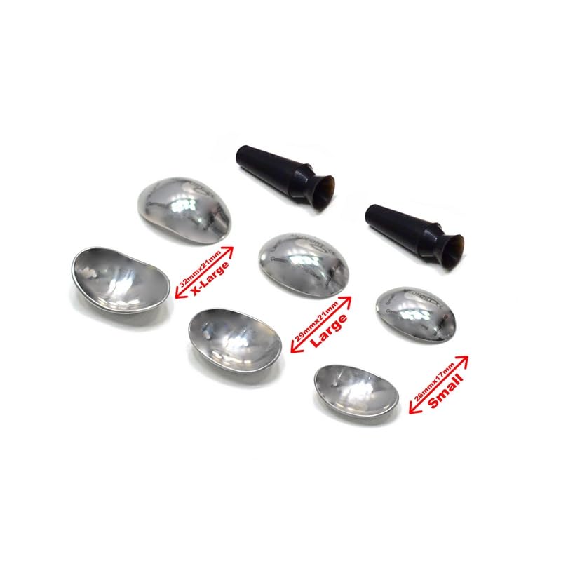 Corneal Eye Shield Protector Set, Stainless Steel with Suction Pump, 26mm X 17mm (Small), 29mm X 21mm (Large), 32mm X 21mm (X-Large), Set of 9 Pcs