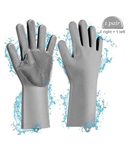 Image of Magic Dishwashing Gloves with Scrubber, Silicone Cleaning Reusable Scrub Gloves for Wash Dish, Kitchen, Bathroom (Black)