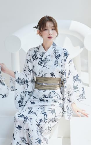 [Malymoon] 浴衣 ワンピース 2way 花がら 白 紺 モダン 衣装 仮装 マリームーン 4点セット YK2510305 詳細画像4