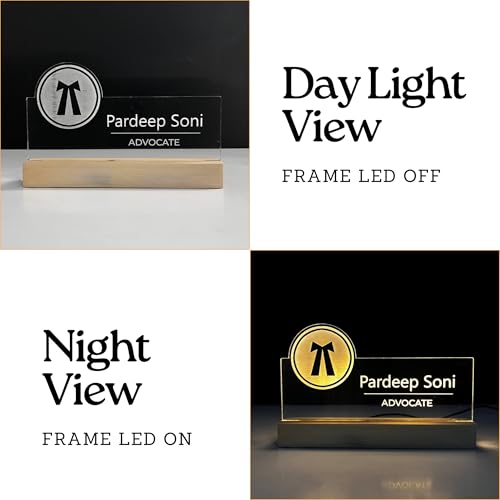 Image of Customized LED Name Plate for Office Desk Table Lamp Name Sign Gift For Advocate Lawyer Wakil Judge Civil High Court Tarazu Size (10 x 6 inch) (For Advocate)