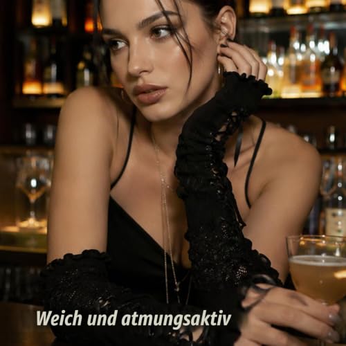 2 Paar Spitzenhandschuhe Fingerlos,Gothic Accessoires Damen,Armstulpen mit Schnürung,Alternative Accessoires für Kostüm und Halloween,für Gothic,Cosplay,Party,Halloween und Bühnenperformance – Bild 3