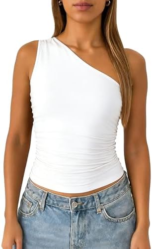 ForeFair Women One Shoulder Going Out Tank Top Double Lined Ruche...