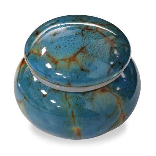 GOIYZTTR Urna Pequeña, Urna Hecha a Mano para Cenizas Humanas Bonita Urna de Cerámica para Guardar Cenizas para Cenizas de Recuerdo(Océano Azul)