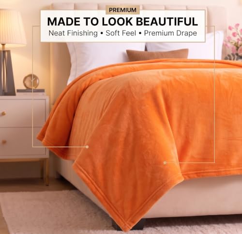 Image of BSB HOME Premium Flannel Blanket 280 GSM, Ultra Soft Plush & Cozy Warm Winter Blanket, Luxurious Single Bed Blanket for Adults, Elegant Solid Black Bedding, 90 x 61 Inches (230 x 155cm) - Burnt Orange