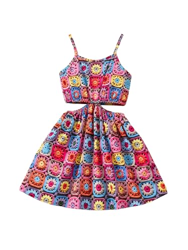 MakeMeChic Girl's Floral Print Spaghetti Strap Sleeveless Cut Out A Line Short Cami Dress2