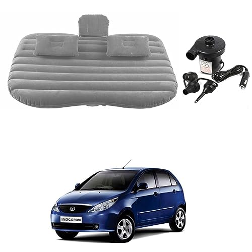 Image of Oshotto Multifunctional Car Travel Bed Mattress with Two Air Pillows, Car Air Pump Compatible with Tata Vista (Grey)
