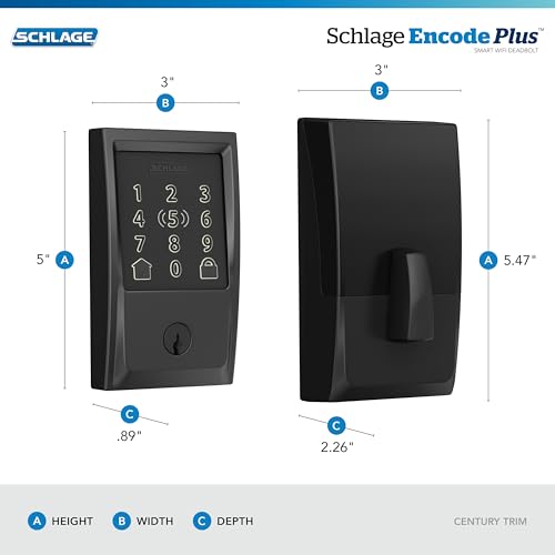 Image of Schlage Encode Plus Smart Wi-Fi Lock for Front Door, Keyless Entry Deadbolt, Unlock with Apple Watch, Built-in WiFi and App Control, Easy Install, Alexa & Apple HomeKit Compatible, Matte Black