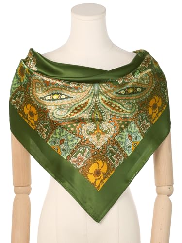 Women's Satin Square Scarf, 35" Large Paisley Symmetric Silk Like Hair Scarf Head Sleeping Wrap Bandanas2