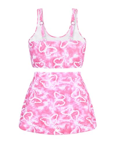 Image of Girls Two Piece Tankini Swimsuit with Skirt Summer Bathing Suit with Chest Pad Swimwear 7-16 Years