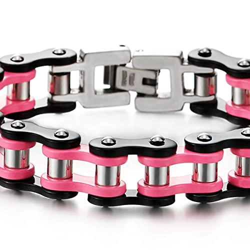 COOLSTEELANDBEYOND Ladies Stainless Steel Motorcycle Bike Chain Bracelet with Buckle Clasp Polished2