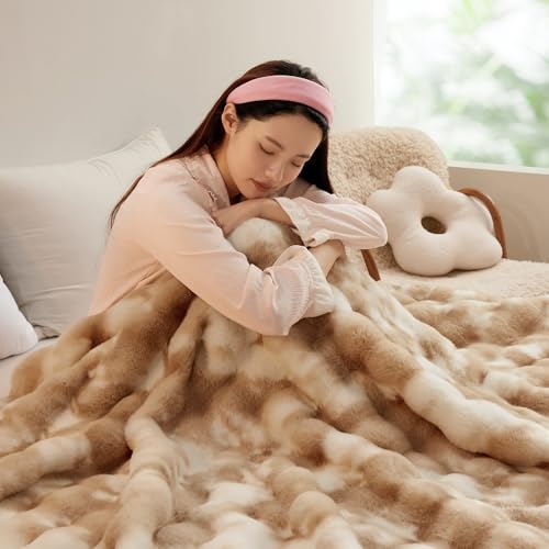 SAPHREAS 毛布 ふわとろ毛布 ブランケットも ひざ掛け ふわふわ もこもこ毛布 二枚合わせ 柔らかく肌触 吸湿発熱 暖かい 洗える 厚手 高密度 毛抜けない 静電気防止 昼寝 冬用 冷え対策 グラデーション-カーキ 130x160cm