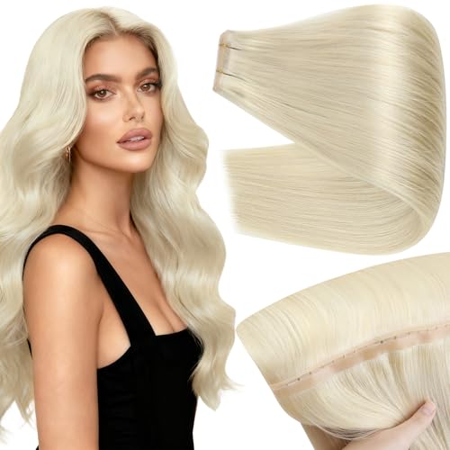 Image of Full Shine Butterfly Weft Hair Extensions 20 Inch 100G Platinum Blonde | Invisible Pu Hole Weft Extensions, Genius Weft, Straight Hair Extensions, Add Length, Date Night Styling