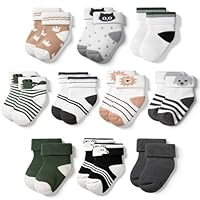 GENTABY 10 Pairs Baby Christmas Socks Boys Girls Toddlers Newborn Kids Thermal Socks with Cute Animal Cartoon Designs Warm Cosy Breathable for 0-3 Years