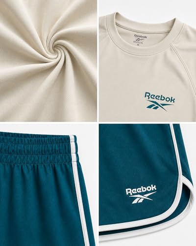 Image of Reebok Boys Athletic Shorts Set - 3 Piece Summer Clothes Outfit with Graphic Tees and Boys Running Shorts for Active Kids