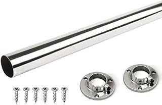 GTV Wardrobe Round Hanging Chrome Rail 25mm + End Supports in various sizes (1195mm)