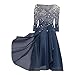 Generic Damen Kleider Spitzenkleid Chiffon Cocktailkleid Festliches Ballkleid Brautjungfernkleider Für Hochzeit Midi Abendkleider, 001 Silber, L
