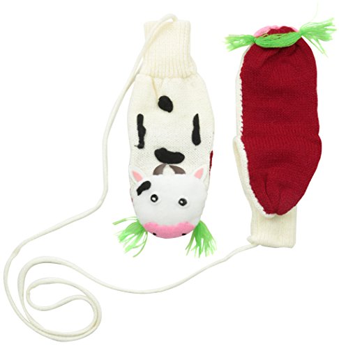 White Cow Soft Acrylic Mittens for Girls With Fun Cow Puppet Munching Grass